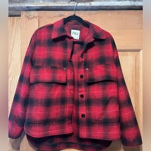 Zara Flannel Shirt Jacket Red - XS